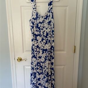 LOFT Blue and White Floral Midi Dress